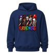 Navy Horror Friends pullover hoodie featuring vibrant slasher inspired characters for Halloween and horror fans
