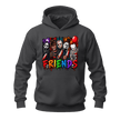 Charcoal grey horror hoodie with colourful Halloween inspired character lineup and dripping FRIENDS lettering