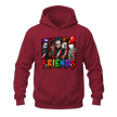 Cardinal red Horror Friends Halloween hoodie featuring vibrant horror inspired artwork and colourful FRIENDS lettering