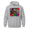 Grey Horror Friends hoodie with colourful slasher inspired Halloween artwork printed across the front