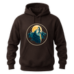 Dark Chocolate hoodie featuring a howling wolf under a golden moon with mountains and wilderness artwork.