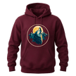 Maroon wolf lover hoodie with moonlit mountain scenery, bold front print, and cozy casual pullover style.