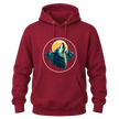 Cardinal Red wolf moon hoodie featuring a bold wildlife graphic for hikers, campers, and outdoor lovers.
