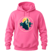 Azalea pink hoodie featuring a wolf moon mountain graphic for animal lovers, campers, hikers, and outdoor fans.