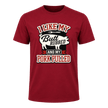 Cardinal Red BBQ shirt featuring a humorous pulled pork quote and bold pig artwork for cookouts and Father’s Day gifts.
