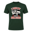 Forest Green men’s BBQ shirt with funny I Like My Butt Rubbed quote and pulled pork inspired design.