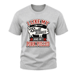Sport Grey men’s graphic tee featuring a bold pig silhouette, barbecue fork detail, and funny pulled pork quote.
