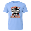 Carolina Blue pulled pork graphic T shirt with BBQ themed lettering and pig design for grill lovers and pitmasters.