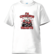 White toddler Valentine dinosaur t-shirt with bold pink and red I'm Crushing Hearts design