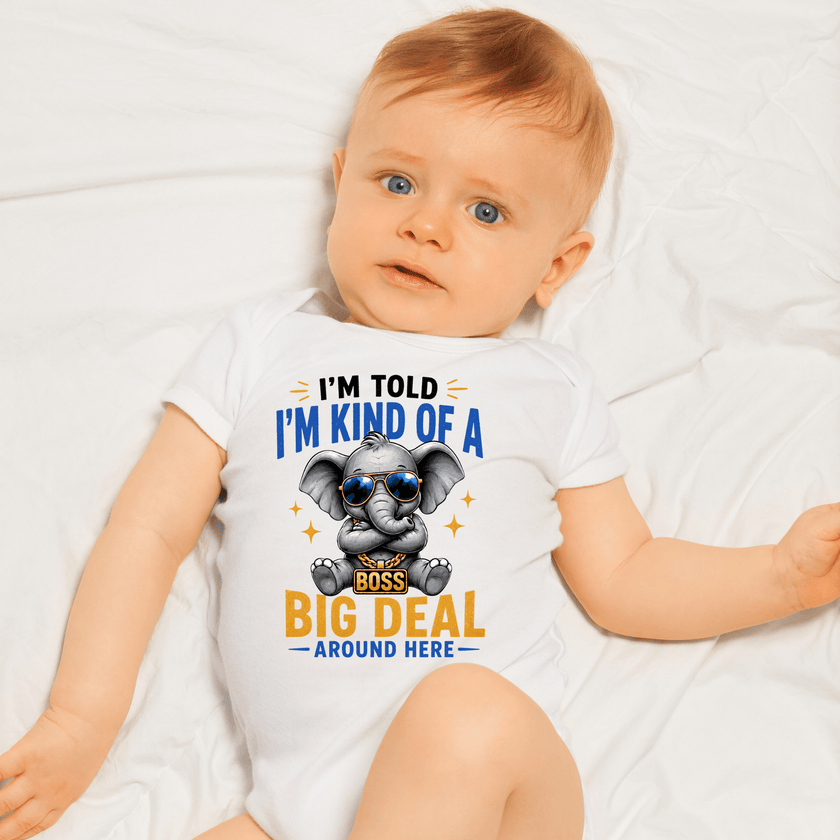 Cute infant bodysuit with cool elephant graphic and playful baby statement design