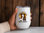 Funny western wine tumbler with cowgirl illustration, plaid shirt, wine glass and Glitter Wine and Anxiety quote
