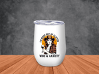White stemless cowgirl wine tumbler with clear lid and vintage western artwork, gift idea for women and wine lovers