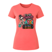 Coral Silk women’s ADHD T shirt featuring colourful skeleton illustration and humorous I’m Not Demure slogan