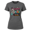 Charcoal Grey women’s graphic tee with funny ADHD skeleton artwork and very forgetful very chaotic very anxious wording