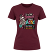 Maroon women’s ADHD graphic T shirt with humorous skeleton artwork and relatable forgetful chaotic anxious message