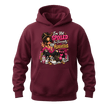 Maroon women’s funny graphic hoodie with shopping lover character and financially misunderstood quote