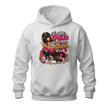 White financially misunderstood women’s hoodie with colourful funny shopping graphic and sarcastic quote