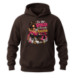 Dark chocolate women’s hoodie with financially misunderstood shopaholic graphic for shopping and fashion lovers