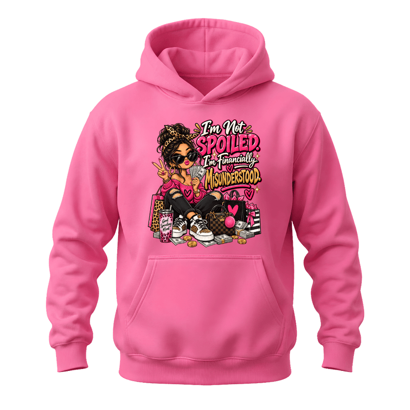 Azalea women’s hoodie featuring I’m Not Spoiled I’m Financially Misunderstood funny shopping graphic