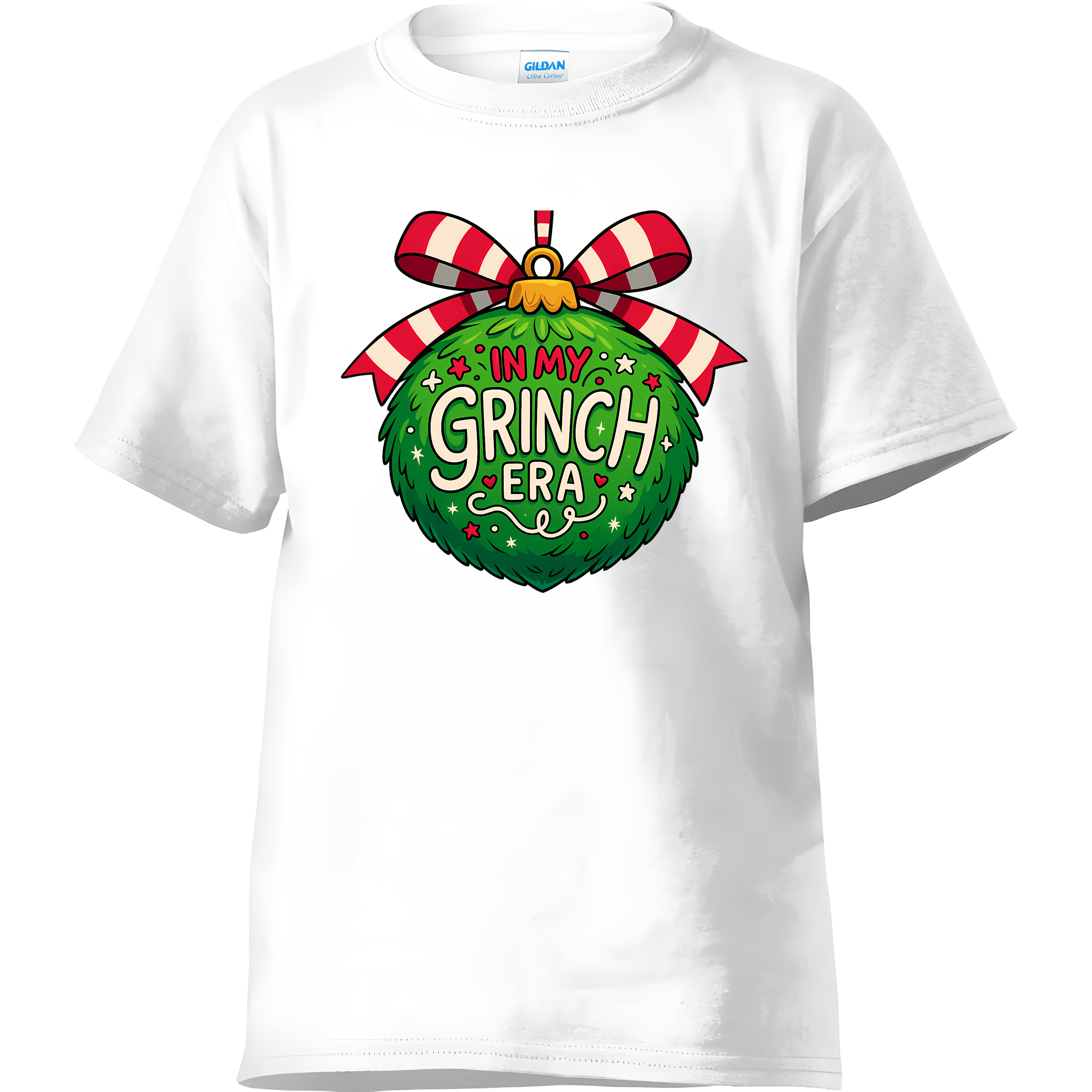 Grinch Era Christmas shirt with a green ornament and red striped bow. A fun and trendy holiday top for Grinch lovers.