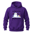 Purple funny snowman hoodie with It’s Fine I’m Fine winter quote, snowflake details and cozy holiday style