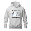 White funny snowman hoodie with It’s Fine I’m Fine Everything Is Fine winter graphic and melting snowman illustration