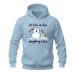 Light blue snowman winter hoodie with funny It’s Fine I’m Fine quote, snowflakes and seasonal graphic design