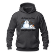 Dark heather grey winter hoodie with melting snowman illustration and funny Everything Is Fine seasonal quote