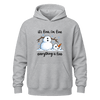 Grey funny snowman hoodie featuring playful melting snowman artwork and Everything Is Fine winter saying