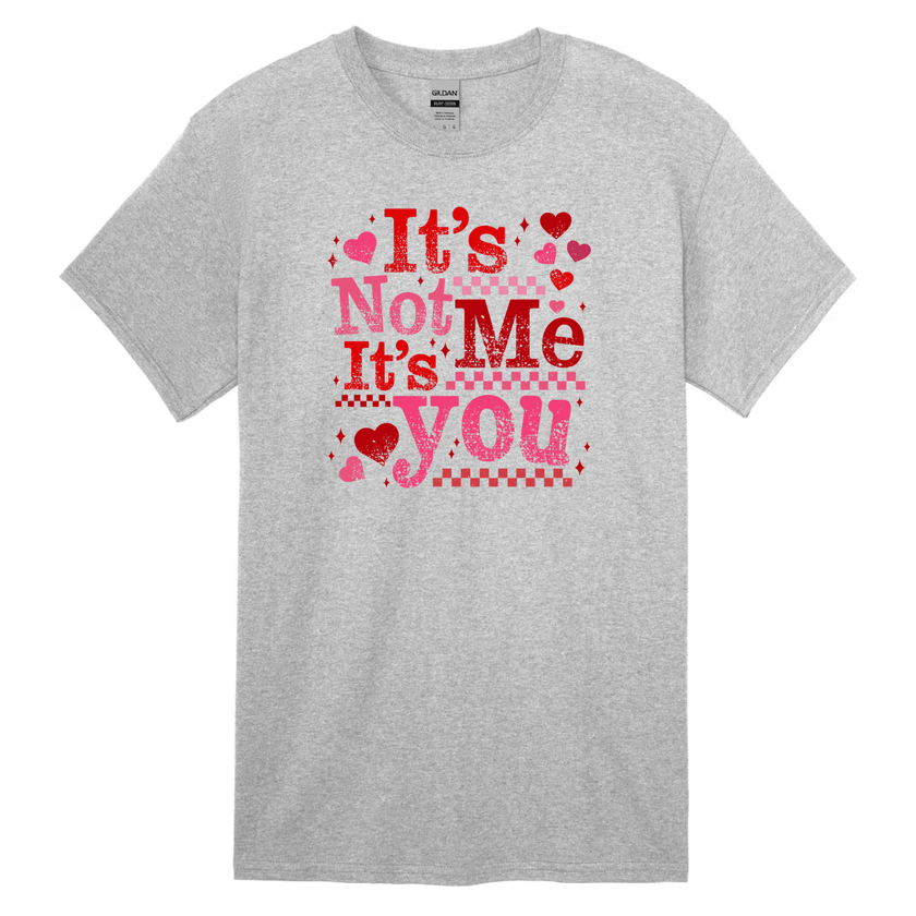 Grey t shirt with funny Valentine slogan and heart accents
