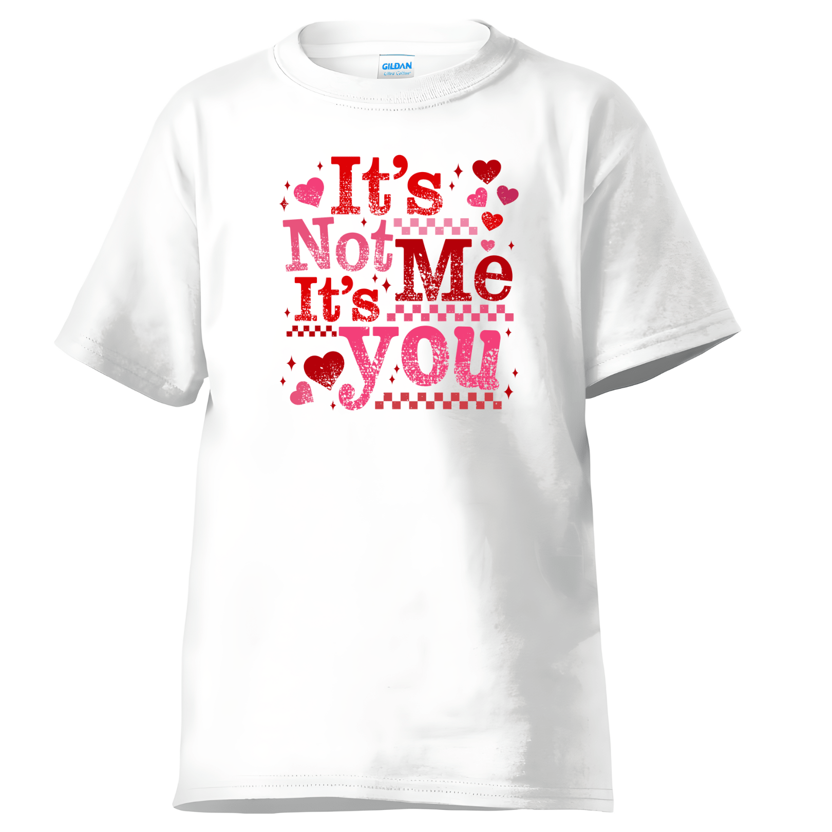 White t shirt featuring pink and red It’s Not Me It’s You design