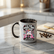 Black handle ceramic coffee mug with colorful sleepy unicorn illustration and humorous office quote perfect for coffee lovers and coworker gifts.