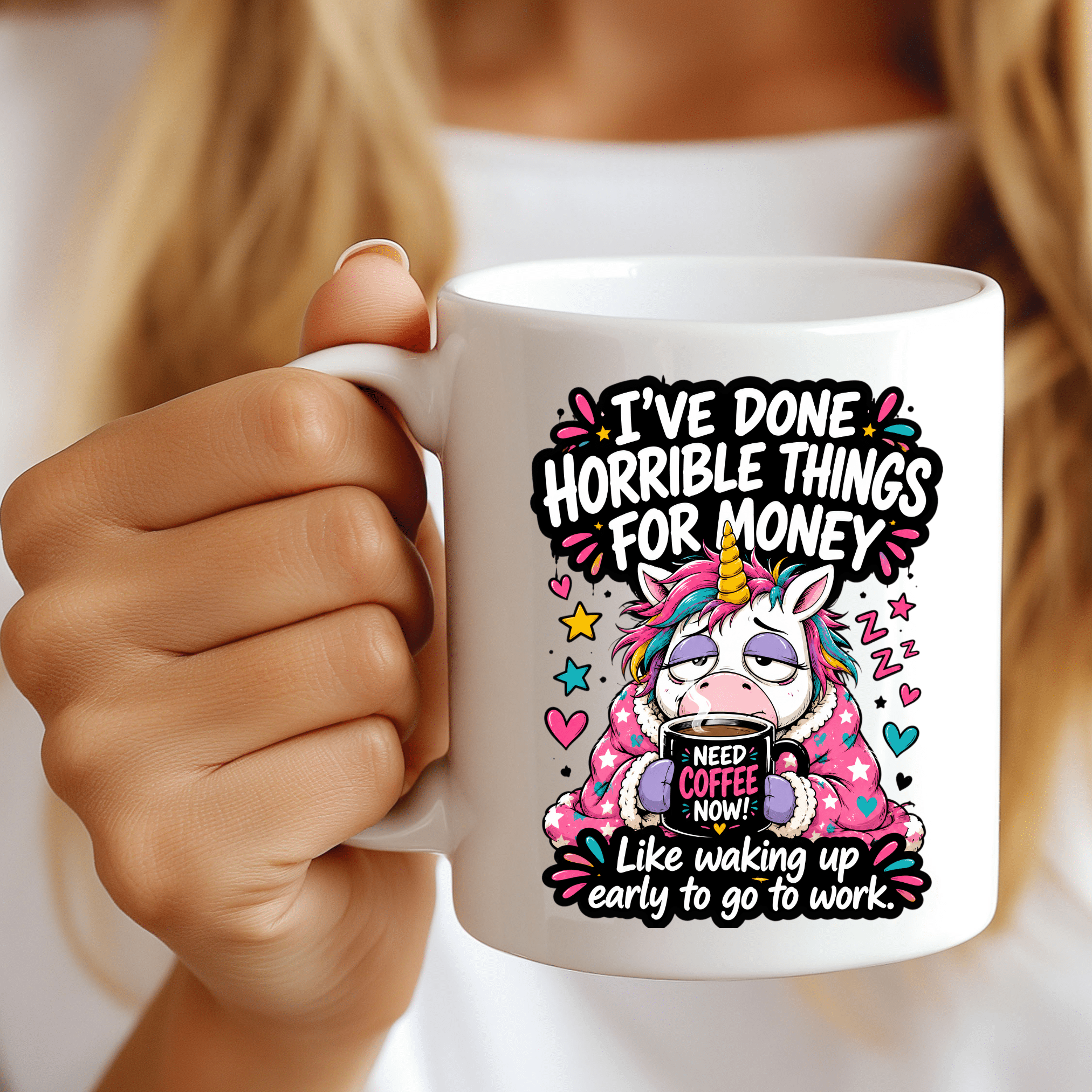 Premium ceramic unicorn coffee mug with vibrant sublimation printed design ideal for office desks, home kitchens, and coffee enthusiasts.