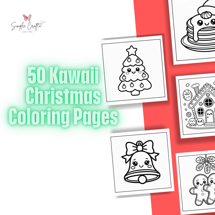 Festive coloring pages for kids, coloring pages of a bell, Christmas tree and food.