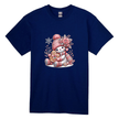 Navy blue girls holiday t-shirt with adorable pink snowman winter design.
