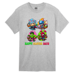 Grey kids Easter shirt with colorful superhero bunny cartoon design