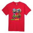 Red kids Easter t-shirt featuring bright bunny superhero Easter artwork