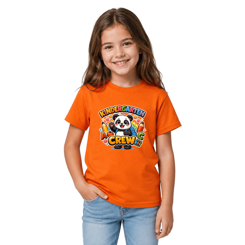Kindergarten Crew Youth T Shirt with Cute Panda Back to School Graphic