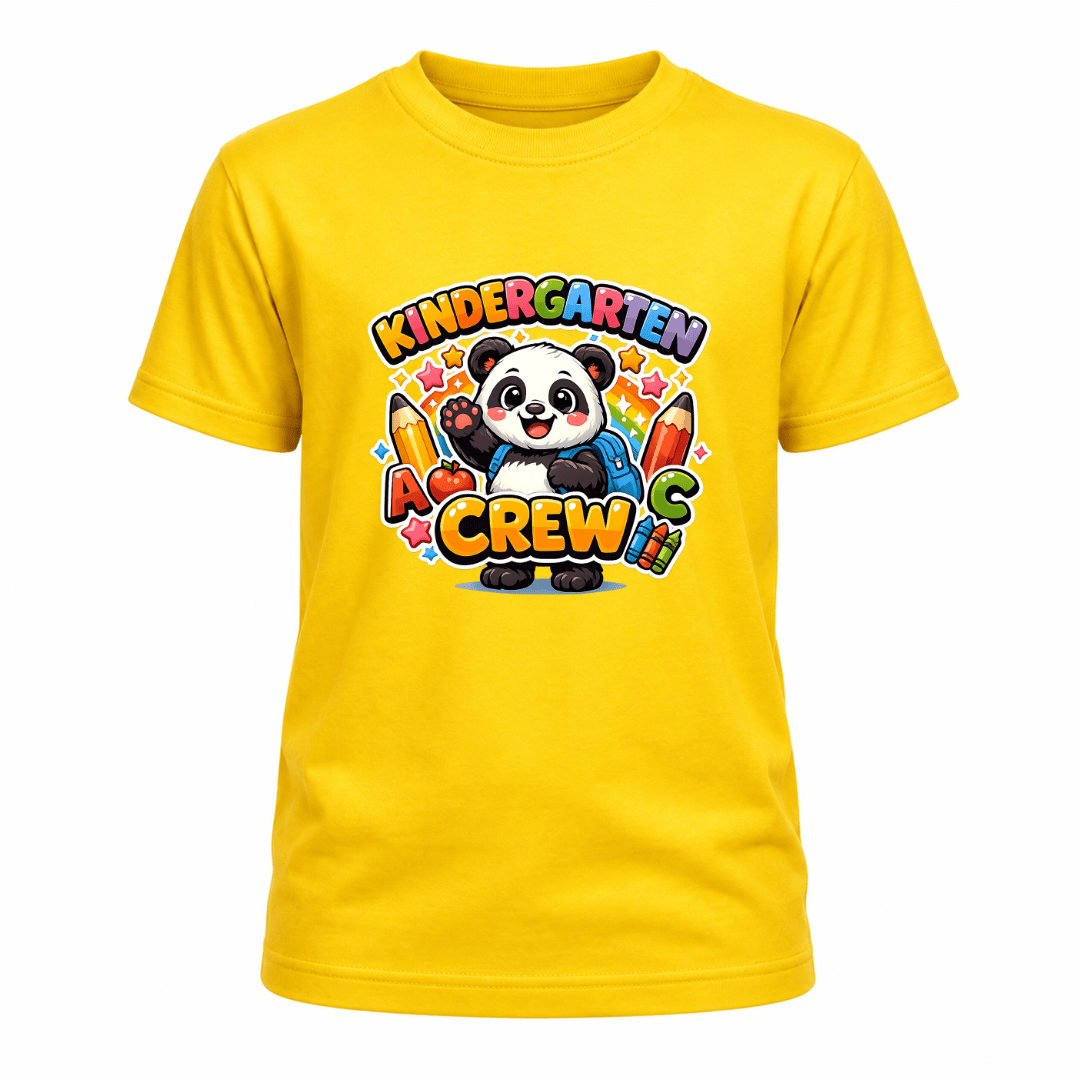 Kindergarten Crew Youth T Shirt with Cute Panda Back to School Graphic