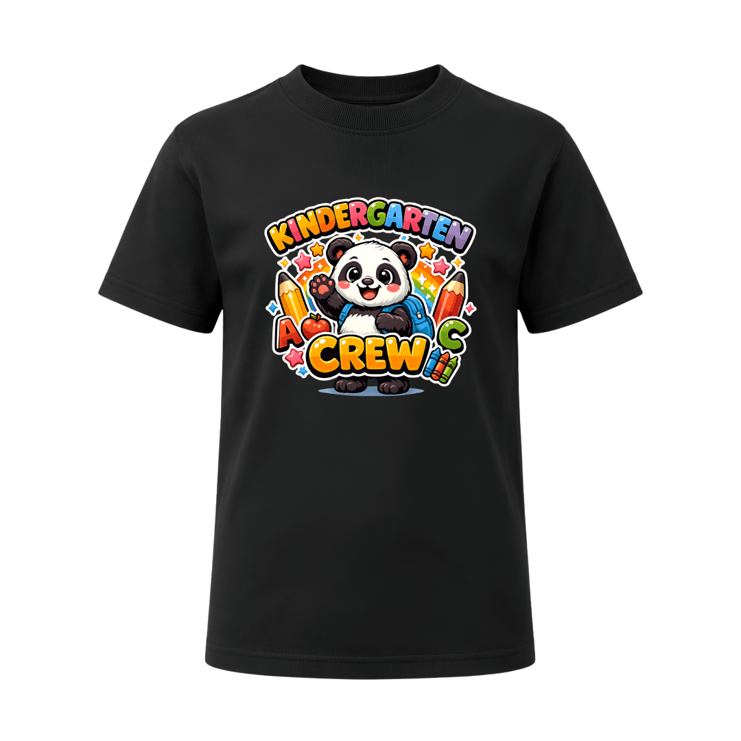 Kindergarten Crew Youth T Shirt with Cute Panda Back to School Graphic