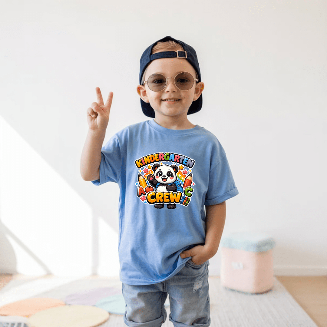 Kindergarten Crew Youth T Shirt with Cute Panda Back to School Graphic