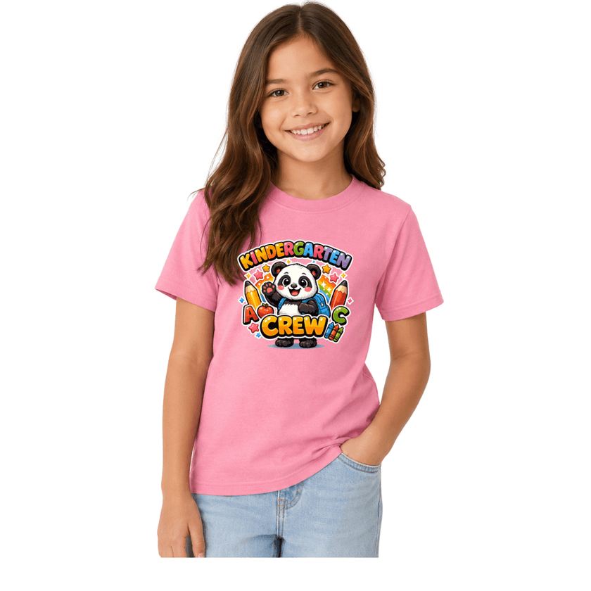 Kindergarten Crew Youth T Shirt with Cute Panda Back to School Graphic
