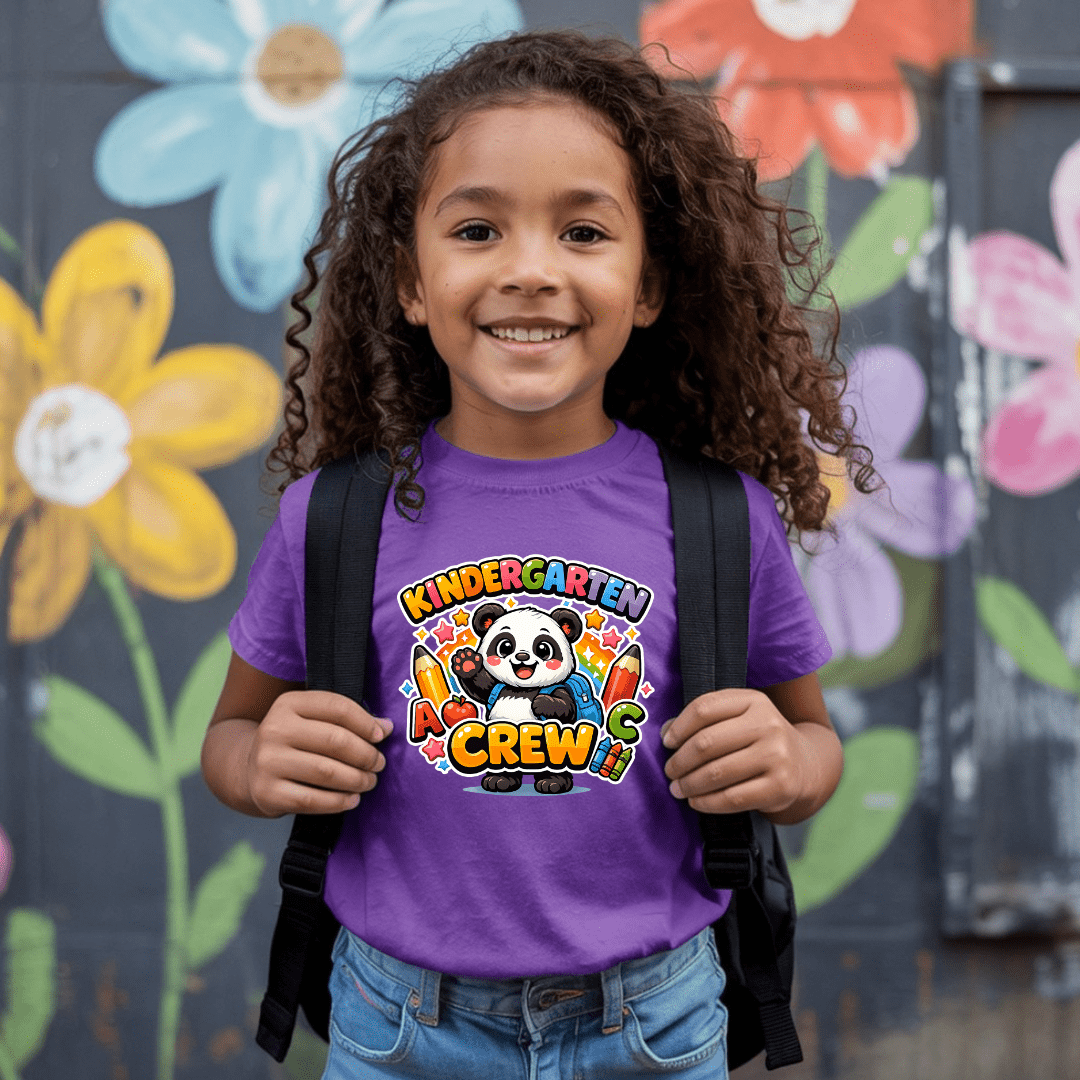 Kindergarten Crew Youth T Shirt with Cute Panda Back to School Graphic