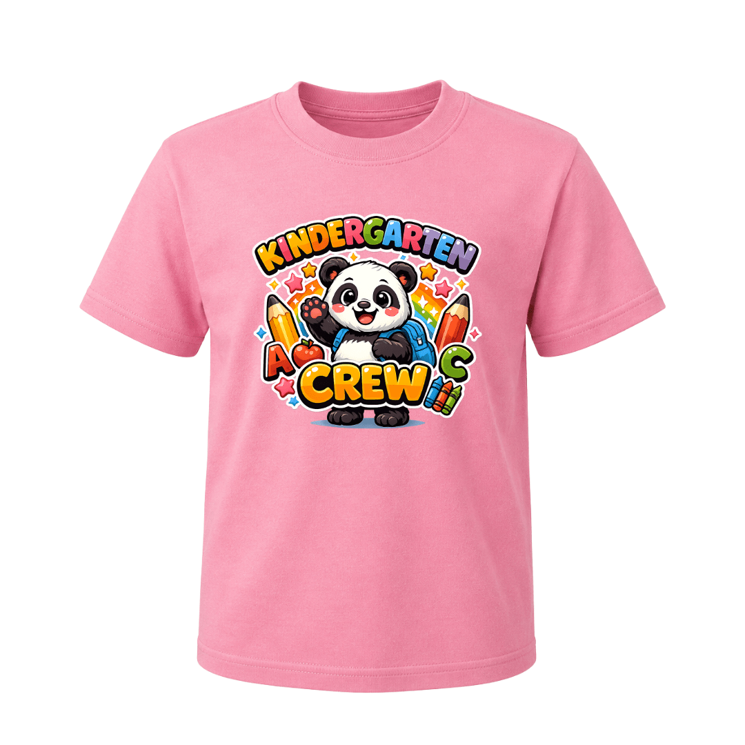 Kindergarten Crew Youth T Shirt with Cute Panda Back to School Graphic