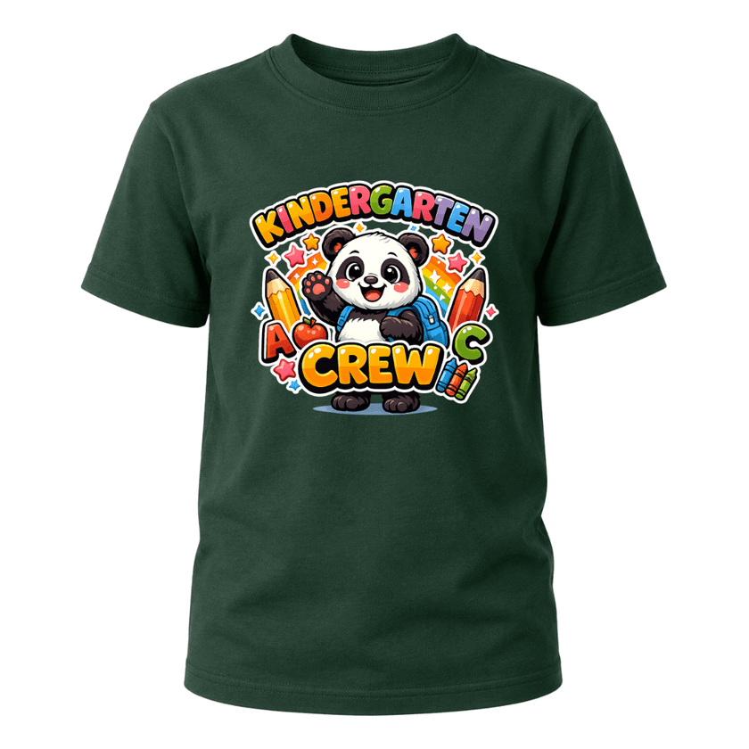 Kindergarten Crew Youth T Shirt with Cute Panda Back to School Graphic