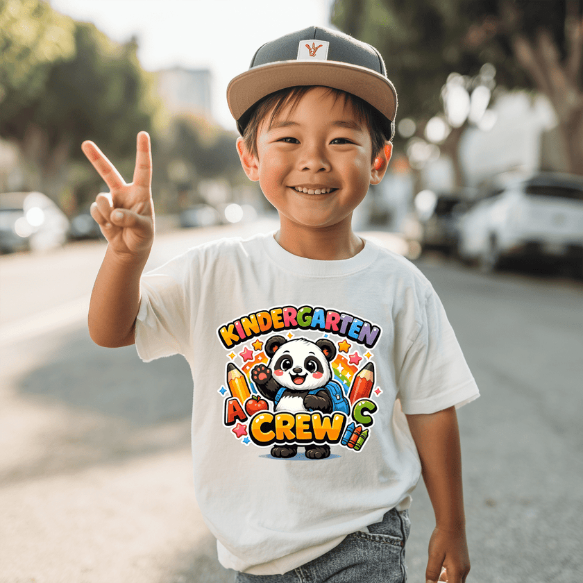 Kindergarten Crew Youth T Shirt with Cute Panda Back to School Graphic