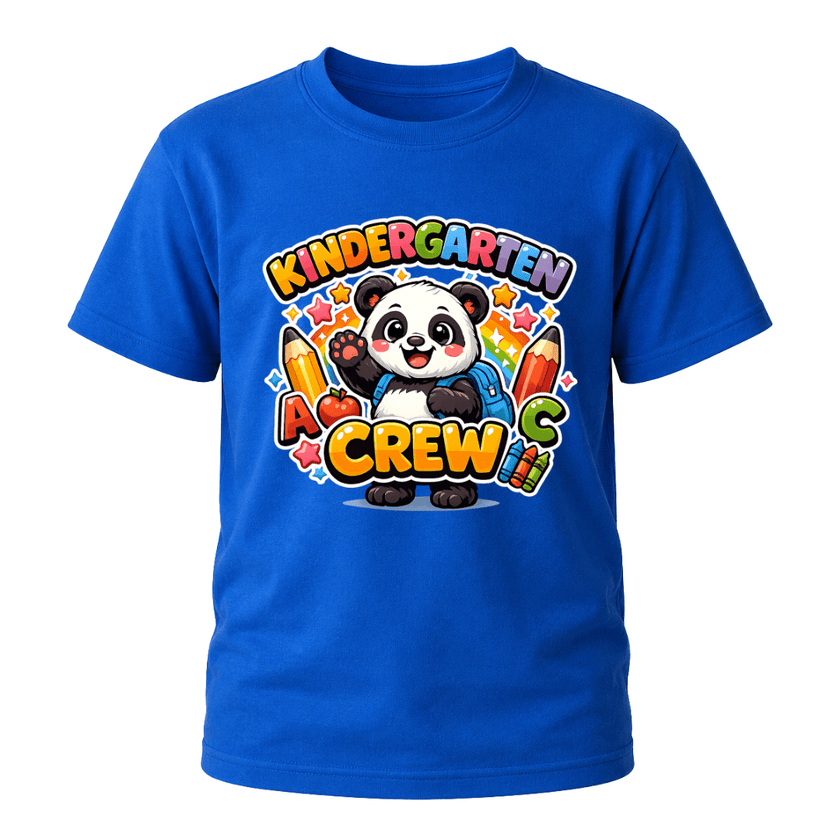 Kindergarten Crew Youth T Shirt with Cute Panda Back to School Graphic