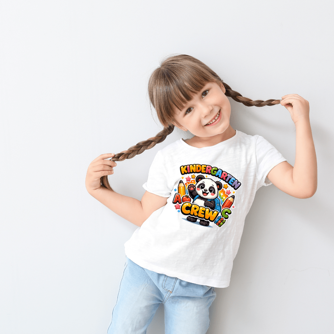 Kindergarten Crew Youth T Shirt with Cute Panda Back to School Graphic