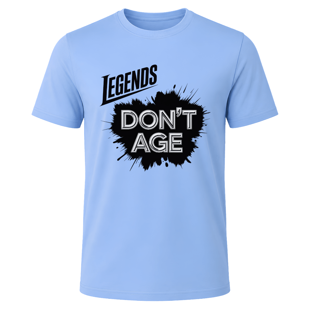 Carolina blue Legends Don’t Age men’s graphic T shirt, humorous birthday shirt and gift idea for legendary men