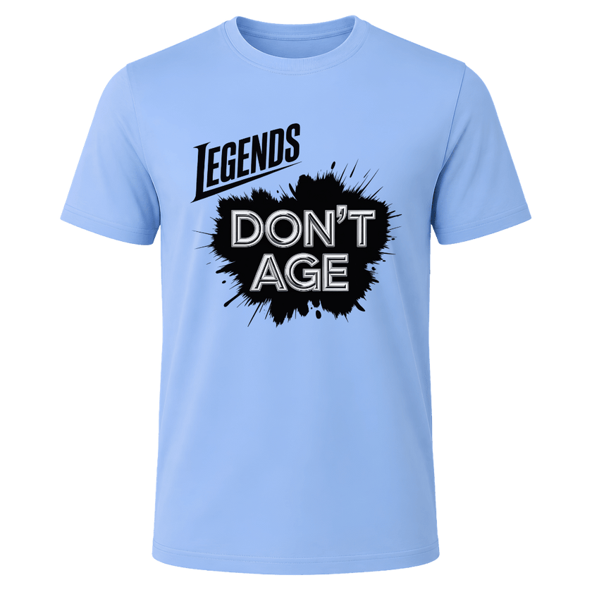 Carolina blue Legends Don’t Age men’s graphic T shirt, humorous birthday shirt and gift idea for legendary men